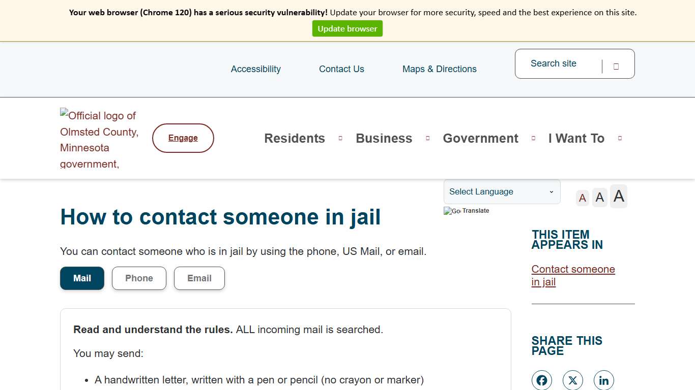 How to contact someone in jail | Olmsted County, MN